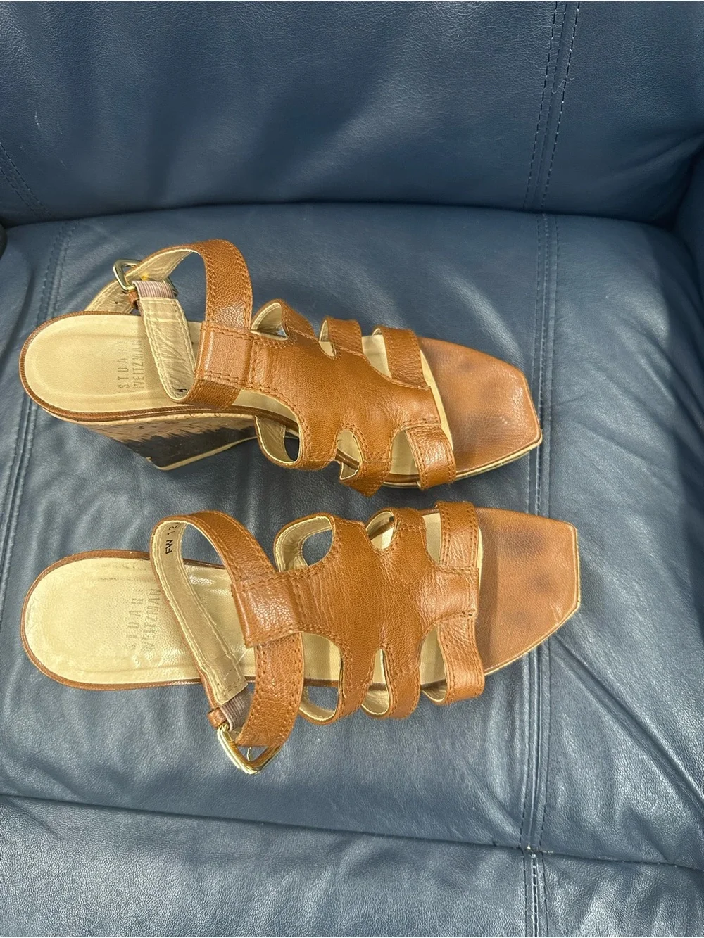 Stuart weitzman Brown Leather Wedge strappy Sandals size 9 m women’s